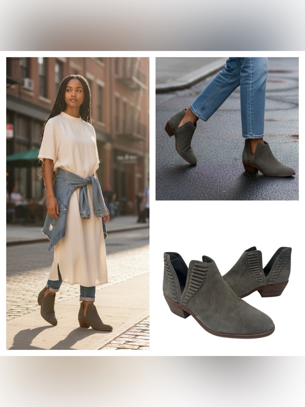 Vince Camuto Pevista Suede Booties Gray / Taupe Cutout size 8.5 M
